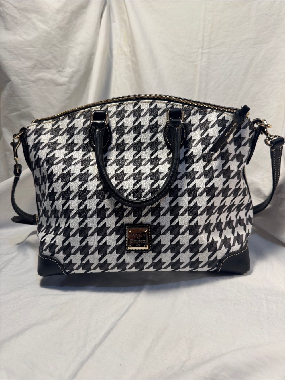 Dooney & Bourke Black & White Houndstooth Satchel Handbag -Rare